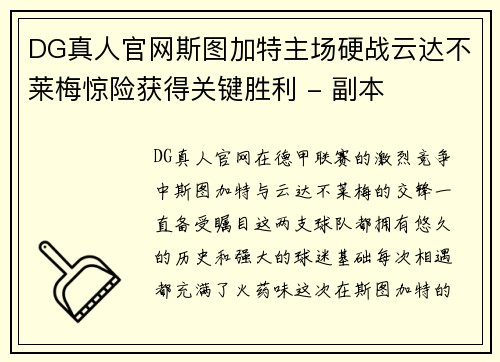 DG真人官网斯图加特主场硬战云达不莱梅惊险获得关键胜利 - 副本