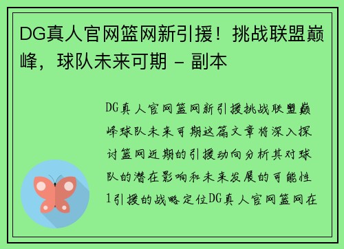 DG真人官网篮网新引援！挑战联盟巅峰，球队未来可期 - 副本